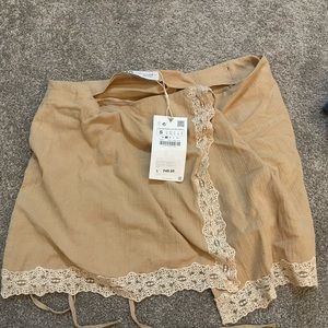 Zara tie wrap mini skirt nude color